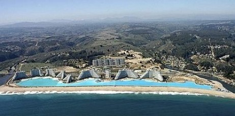 An aerial view of the swimming pool at the resort of San Alfonso del Mar in Algarrobo city on the southern coast of Chile